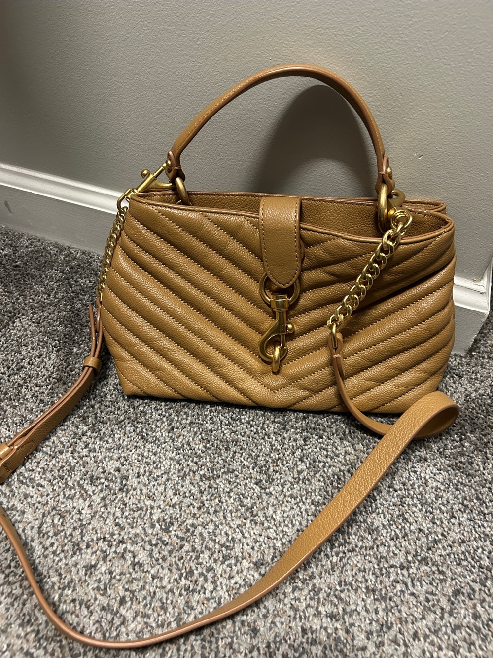 Rebecca Minkoff Caramel Quilted Leather Shoulder Bag with Gold Hardware